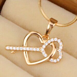 "Rose Gold Heart & Key Pendant with Sparkling Stone Accents, XPPT1862